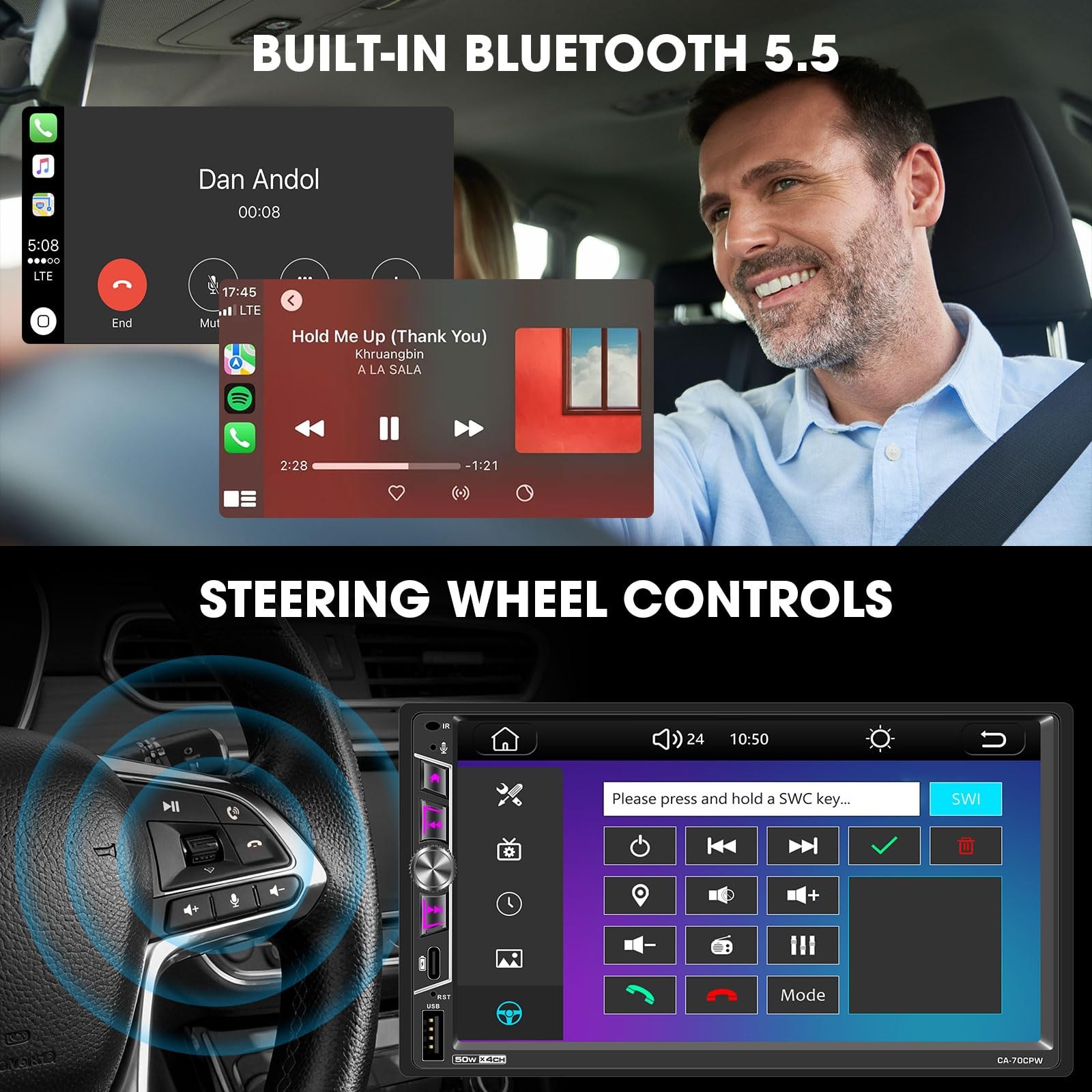 7″ Double Din Carplay Stereo: Wireless Android Auto Car Radio Receiver -…