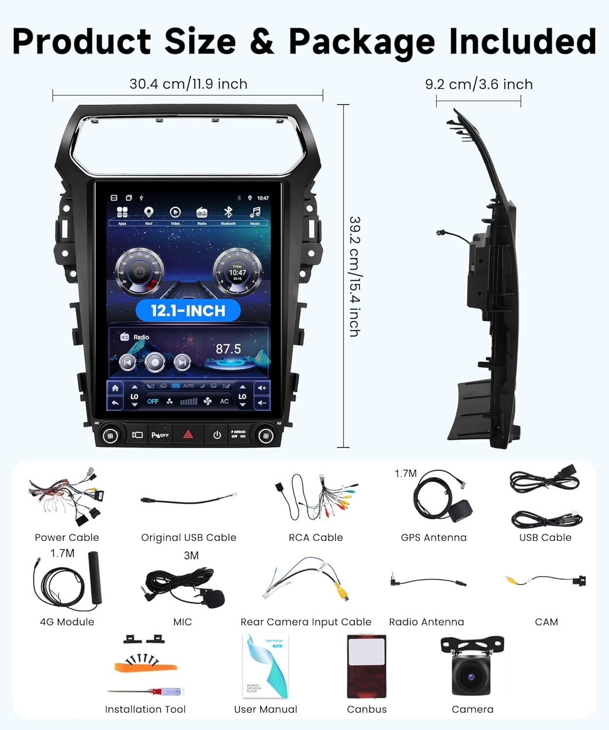 12.1″ Tesla Style Android Head Unit for Ford Explorer 2011-2019 CarPlay Navi 64G
