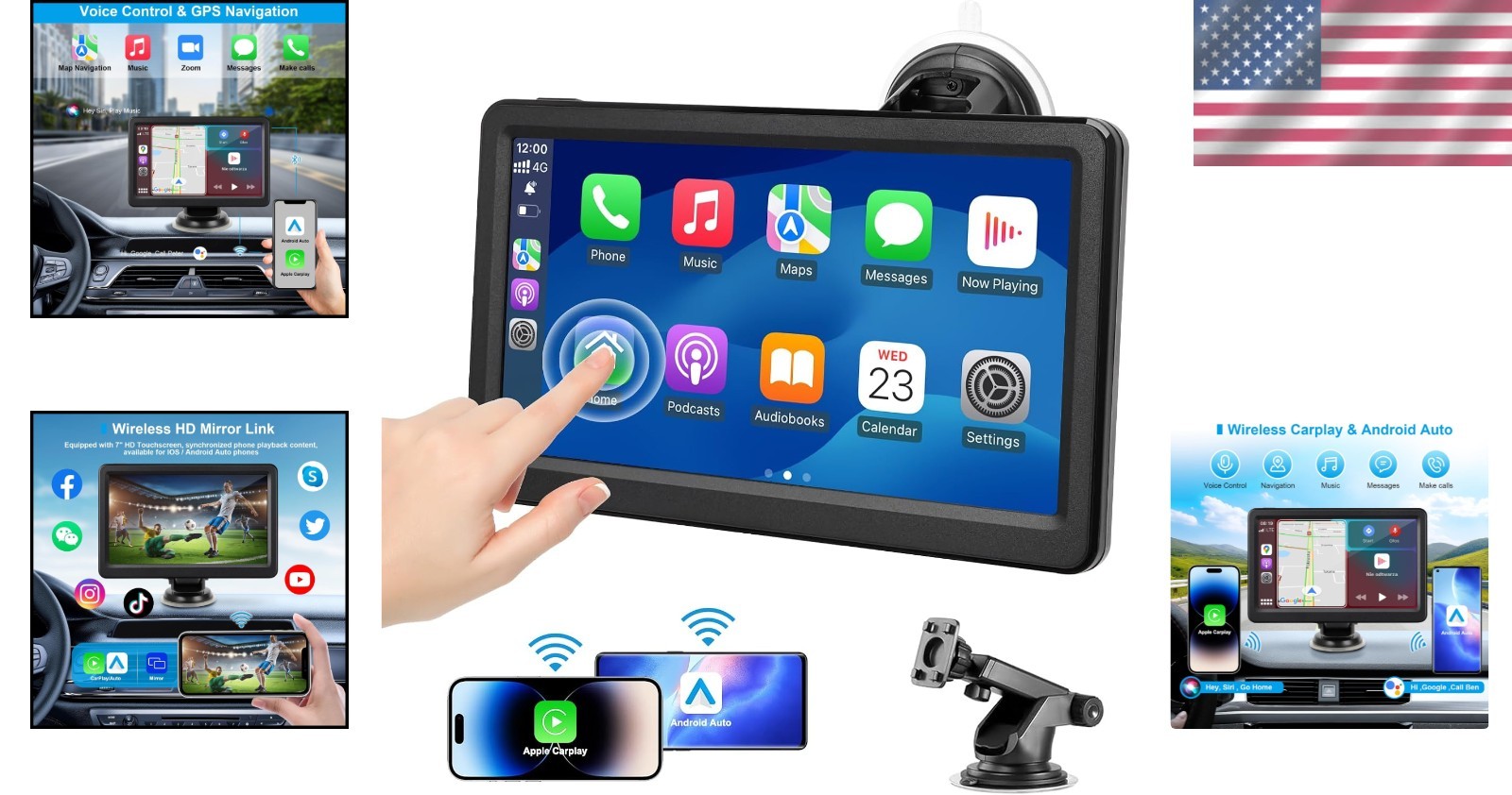 Bluetooth Carplay Screen with FM Transmitter