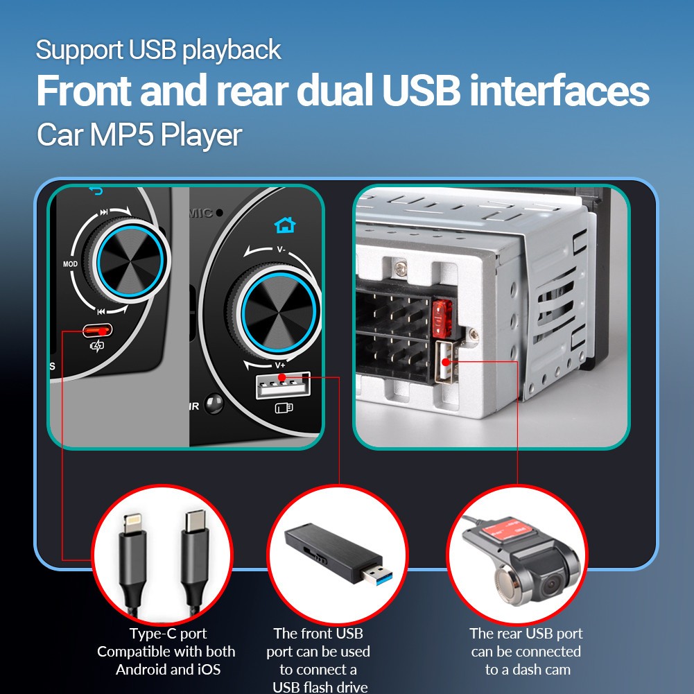 Touch Screen Single 1DIN Car Radio Stereo Player Bluetooth FM/RDS W/8LED Camera