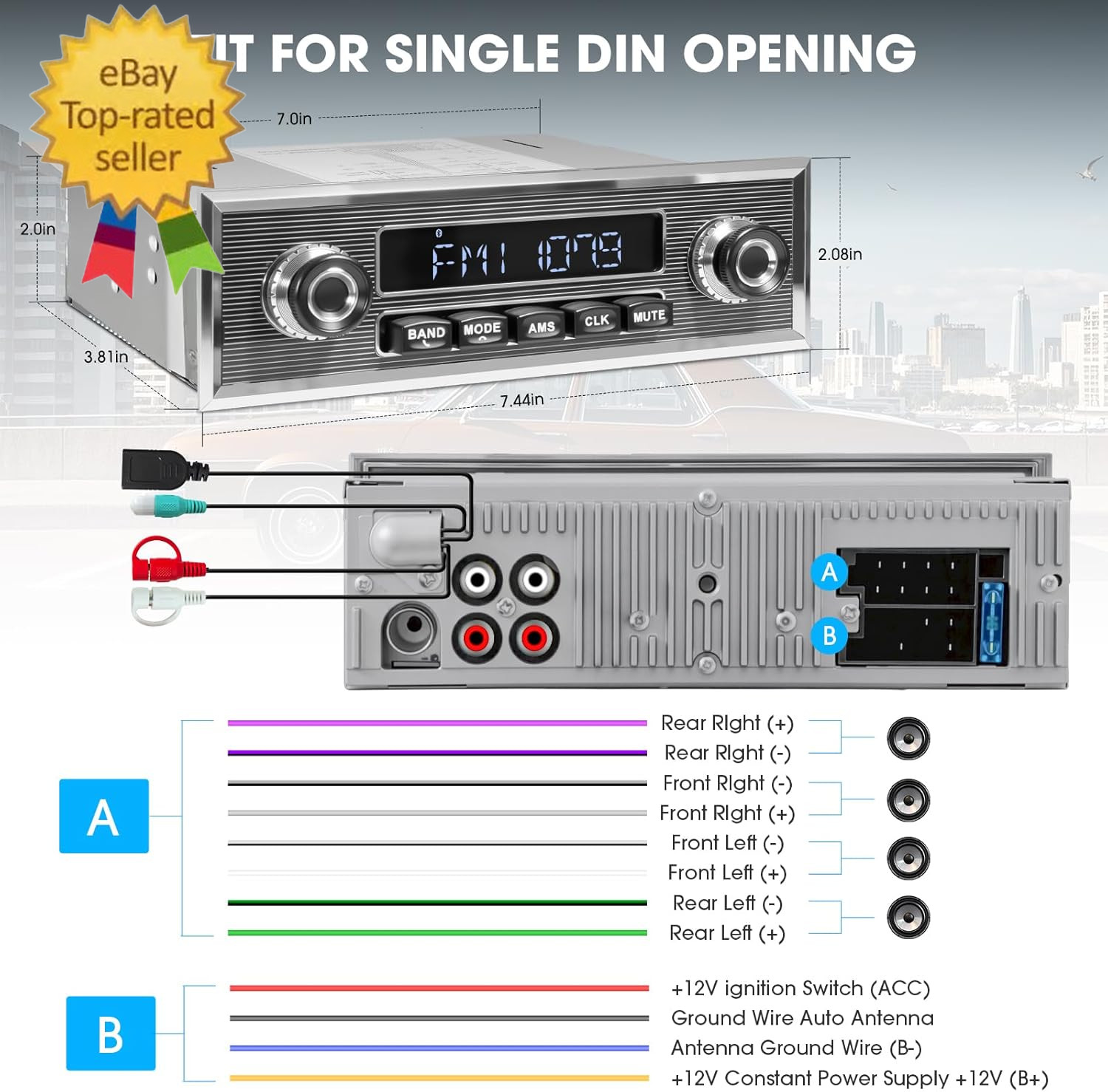 Bluetooth Retro Radio for Classic Vehicles: Single Din Vintage Stereo for Car –