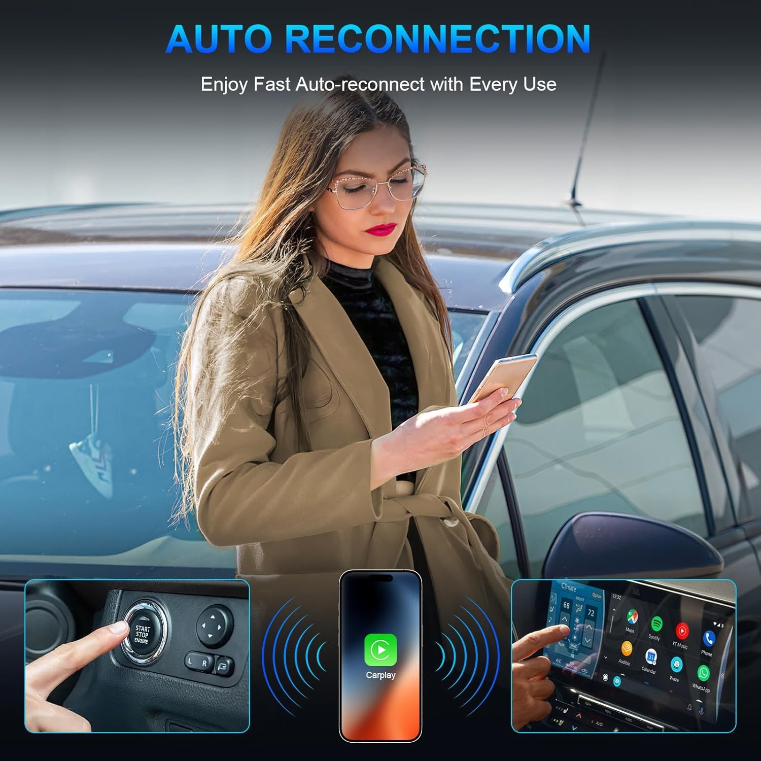 2025 Mini Carplay Wireless Adapter & Android Auto Dongle for iPhone Black