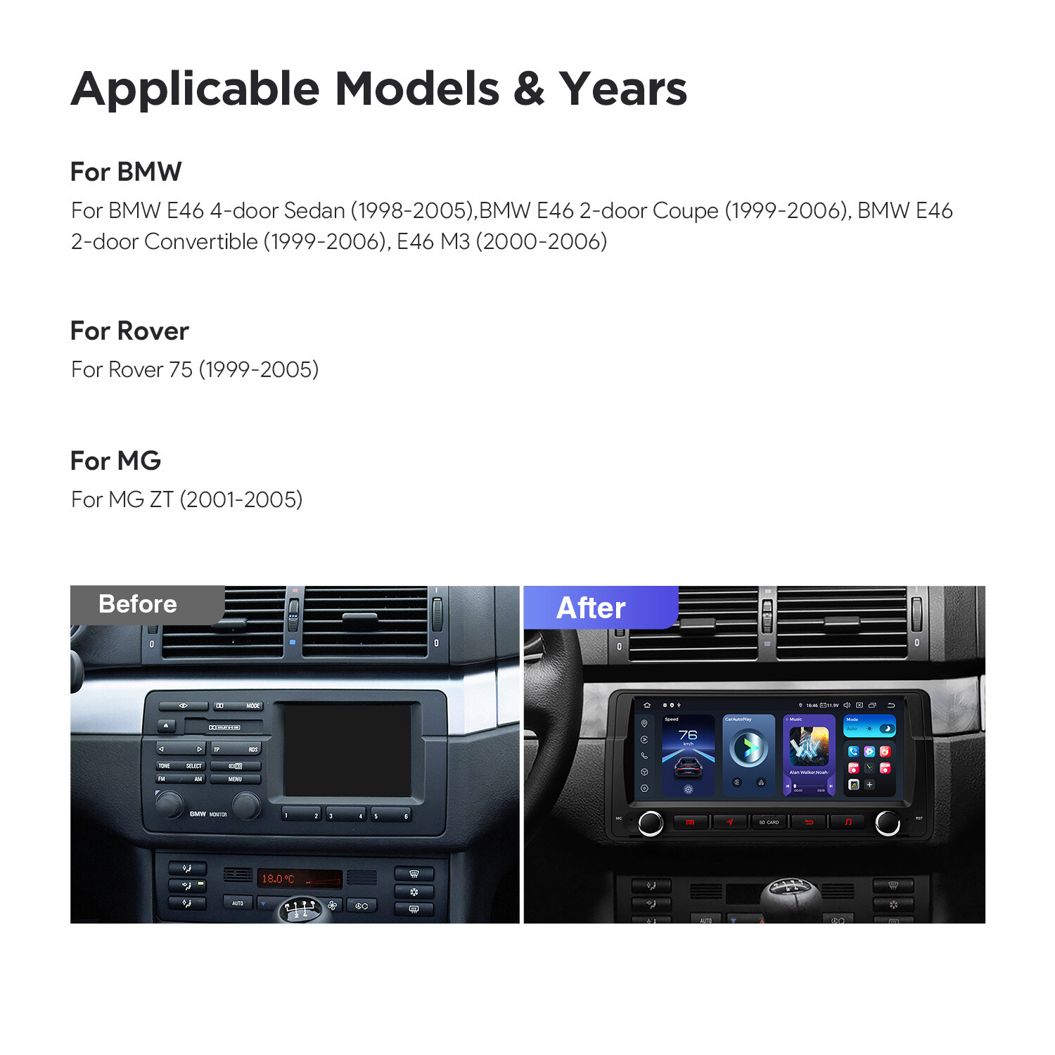 QLED 8.8″ Android 12 Car Play Stereo Radio Navi 128GB Octa Core WiFi For BMW E46