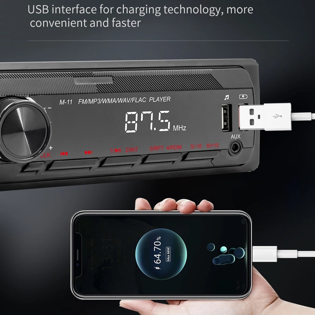 MP3 Player One DIN Car Stereo Radio Audio In-Dash Bluetooth FM AUX