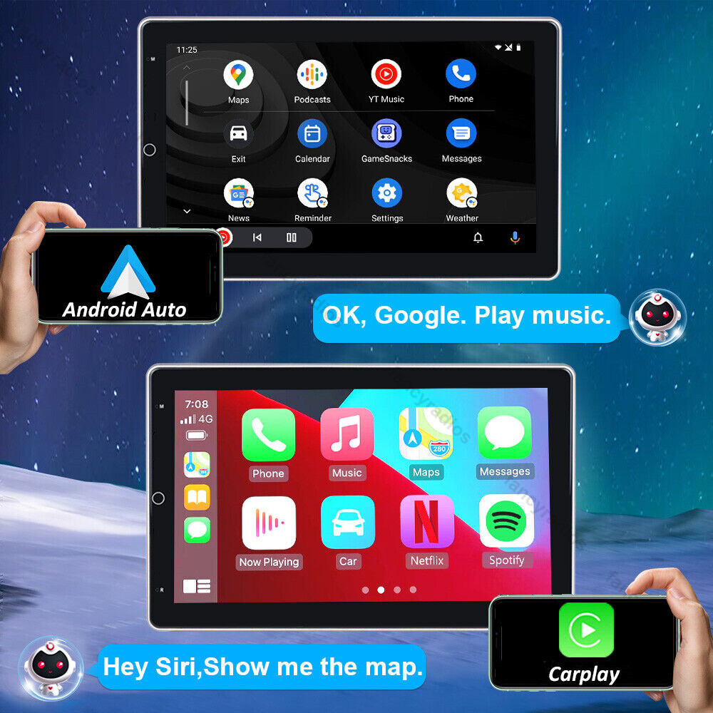 Rotatable 10.1″ Car Stereo Radio Android 13 2Din Apple Carplay GPS Navi WIFI BT