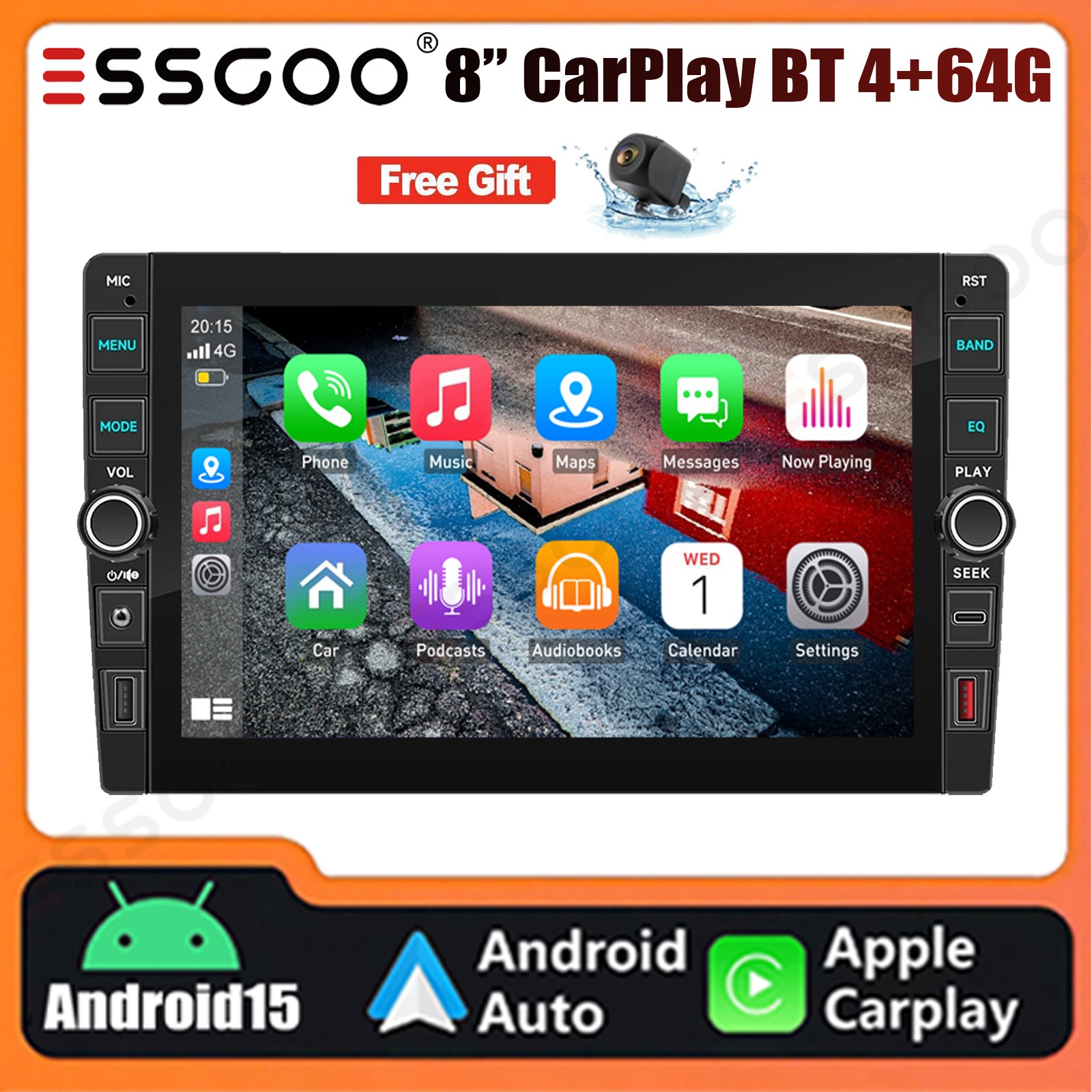 8″ Android 15 Car Stereo Radio 2DIN 4+64GB GPS Navi USB WiFi Carplay SWC BT+AHD
