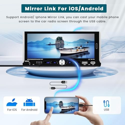 6.9 Inch Car Stereo Single Din Wireless Carplay Android Auto, Touch Screen