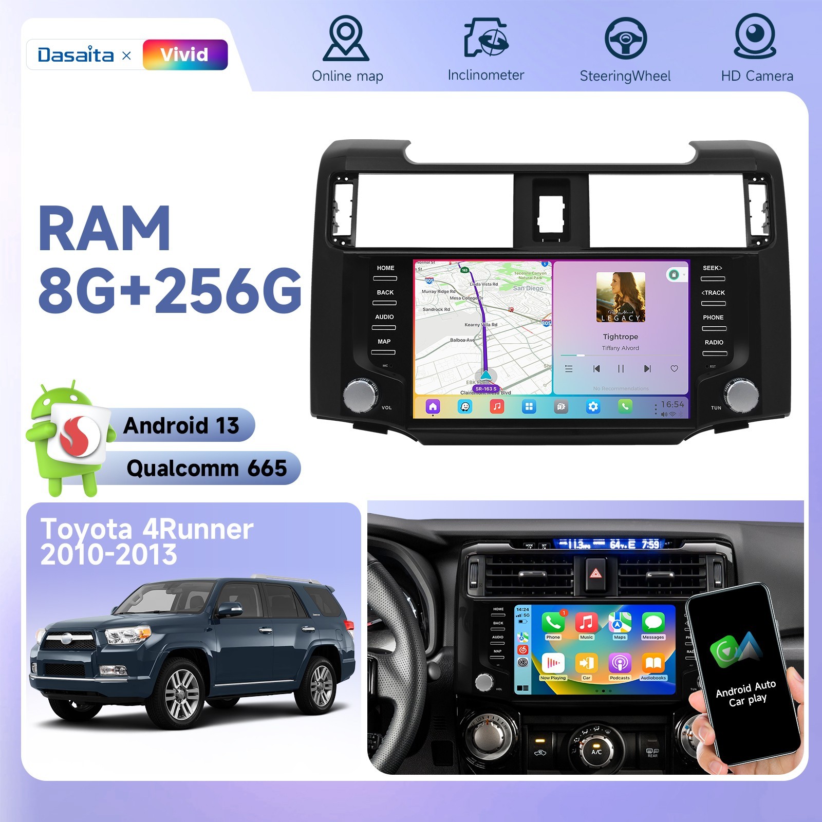 Dasaita 9″ Car Radio for Toyota 4Runner 2010-23 Vivid 13 DTS 4G LTE WiFi GPS