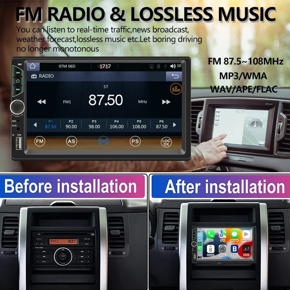 7″ Double Din Car Stereo – Wireless Apple CarPlay & Android Auto, Bluetooth, Bac