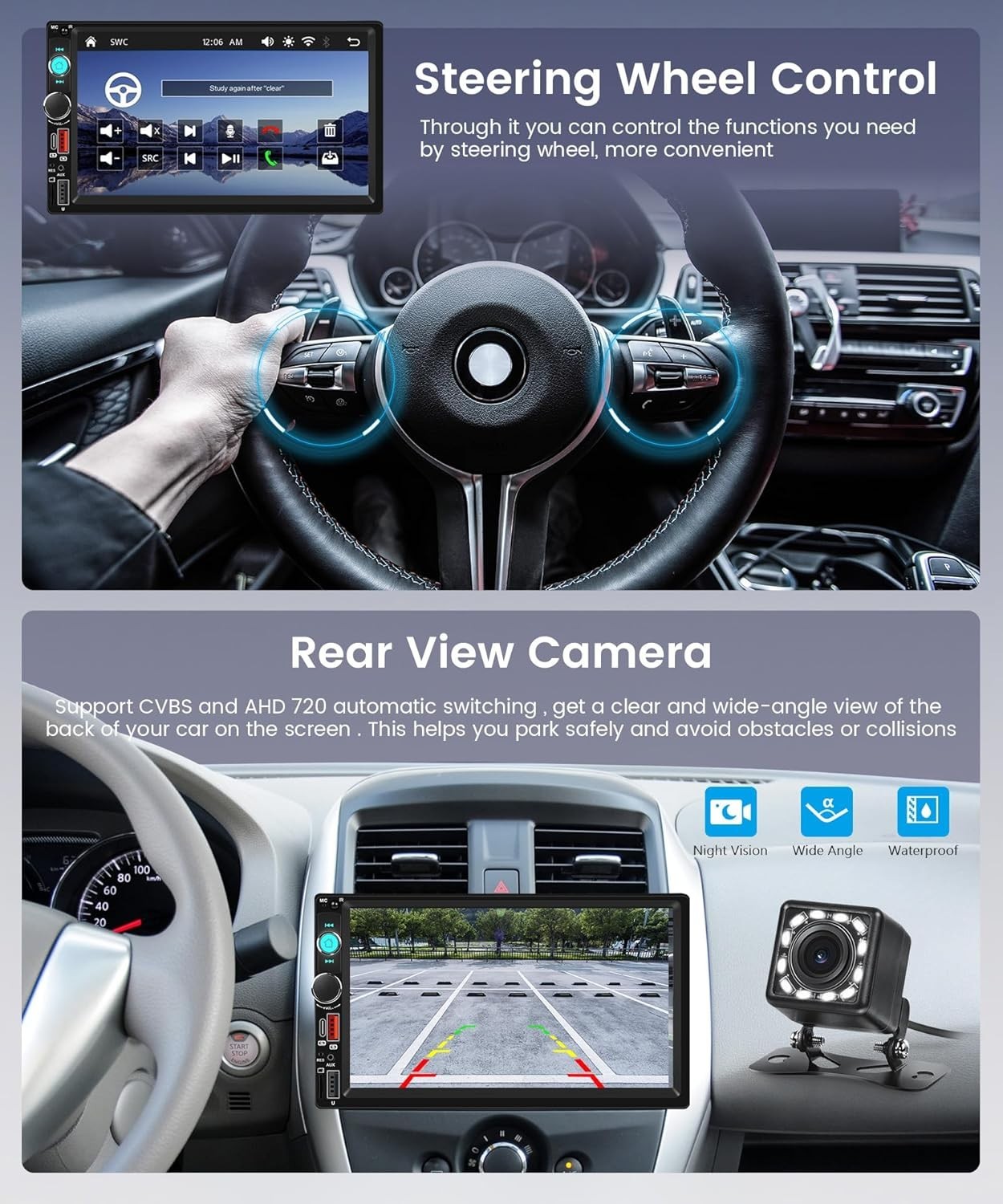 Double Din 7 Inch Car Stereo with Fast Charging, Video Playback & Mirror Link