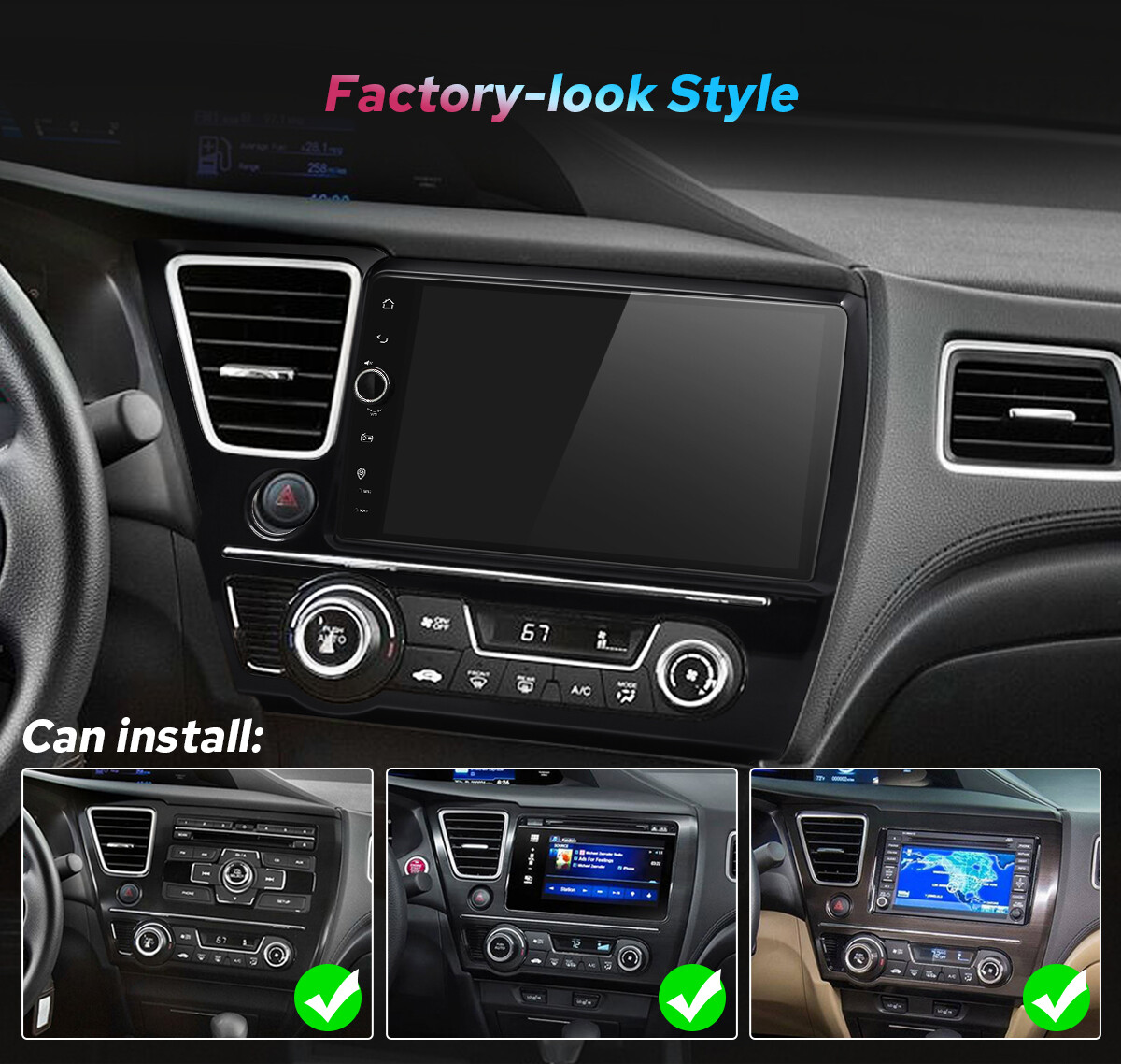 Android12 for 2013-2017 Honda Civic Sedan 9 Inch Car Radio GPS Navi Carplay HDMI