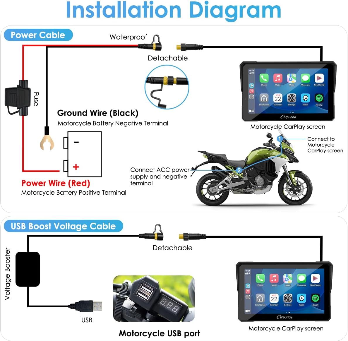 Carpuride W502Pro Intercom Compass Dual Bluetooth Motor Carplay Android Auto