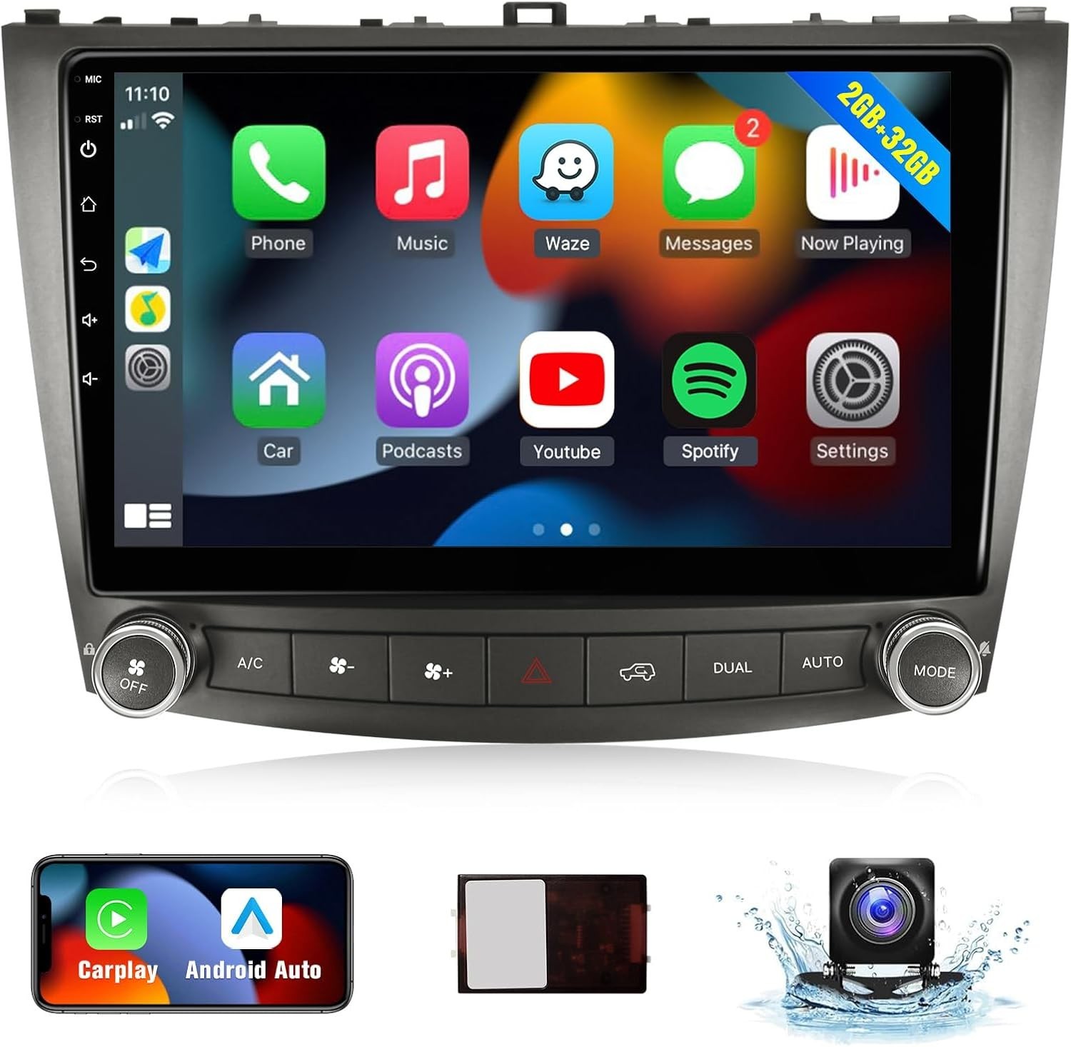 GPS Screen 10.1” Stereo Radio Android 13 CarPlay For Lexus IS250 IS350 2006-2012
