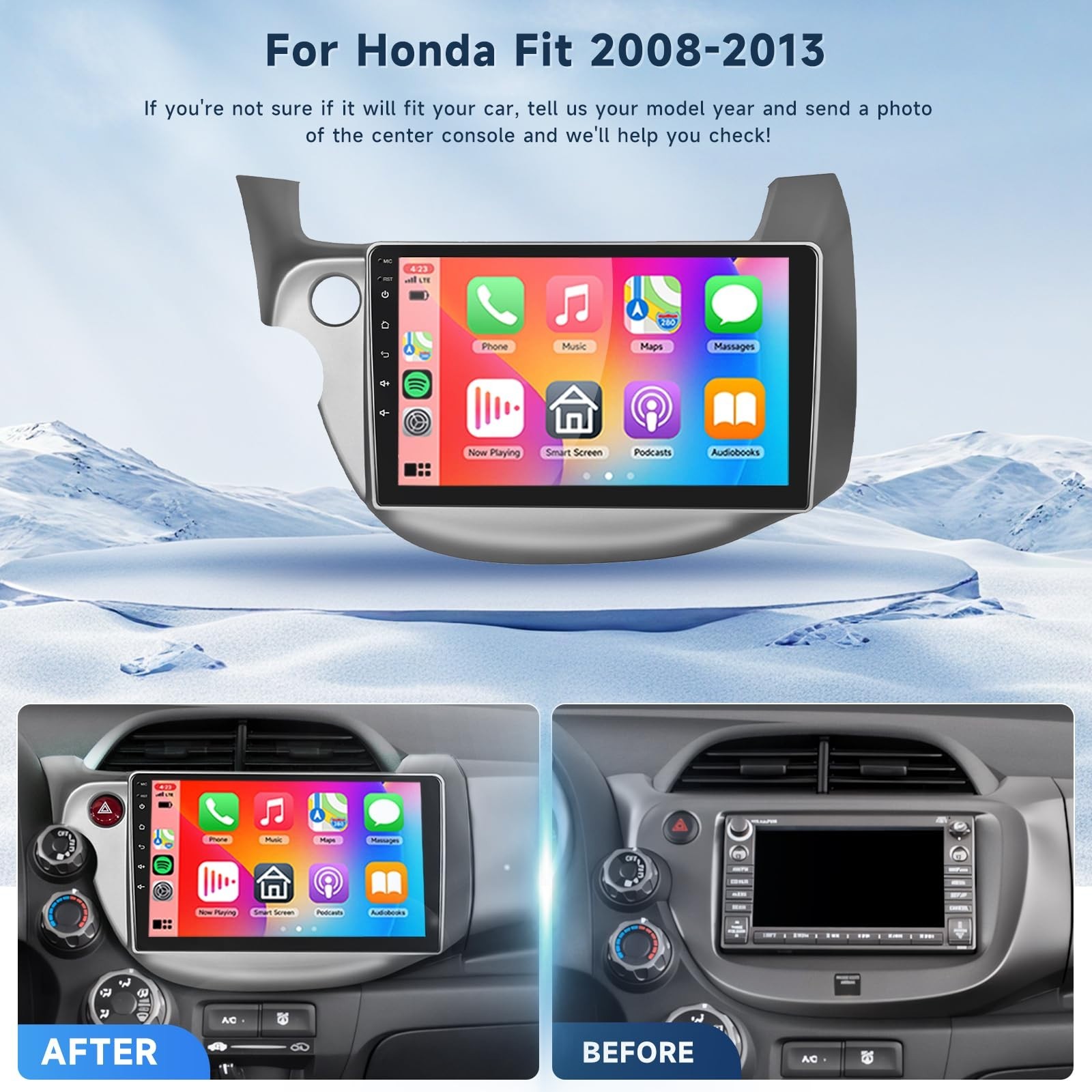 10.1″ Touch Screen Car Stereo for Honda Fit 2008-2013, 4 Core, 64GB, Wireless Ca