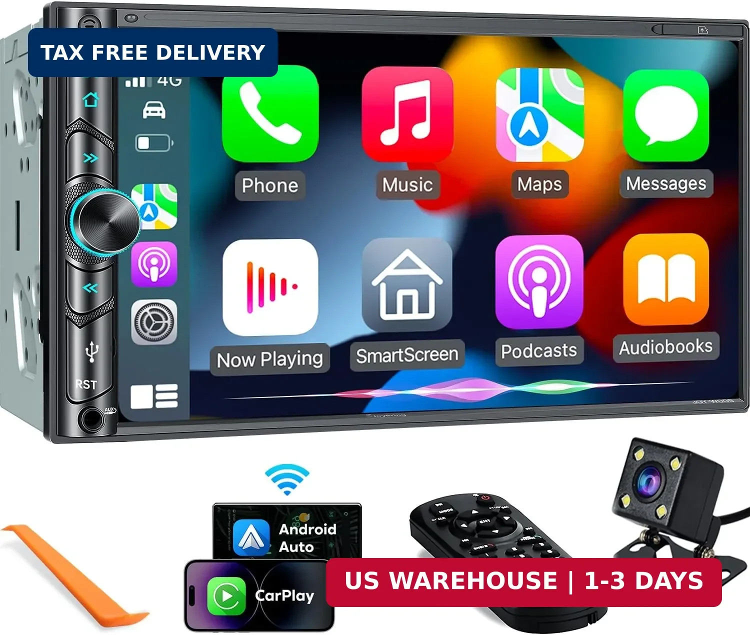 Upgrade Wireless Double Din Car Stereo with Carplay, Android Auto, Bluetooth, 4-
