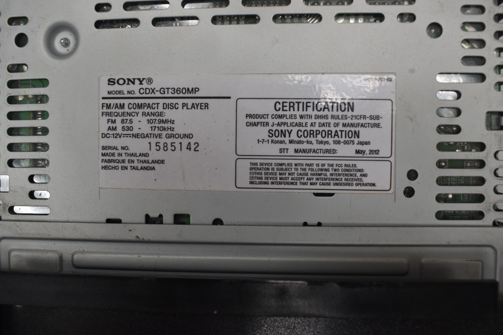 Sony CDX-GT360MP CD Player/MP3 In Dash Receiver CK1500