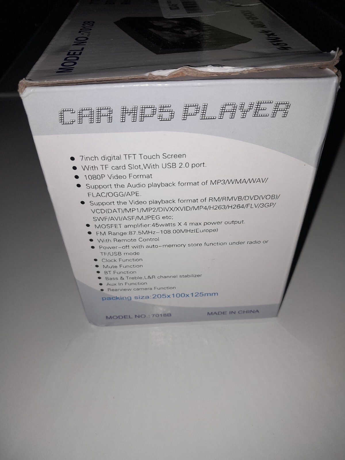 7″ TFT HD Touch Screen BT/FM/USB Mp3 Rearview Camera.