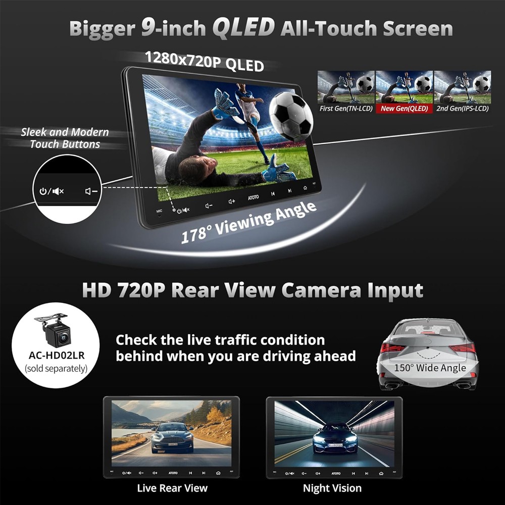 ATOTO A6 Plus 9″ Car Stereo GPS 4+64G Work with Wireless CarPlay & Android Auto