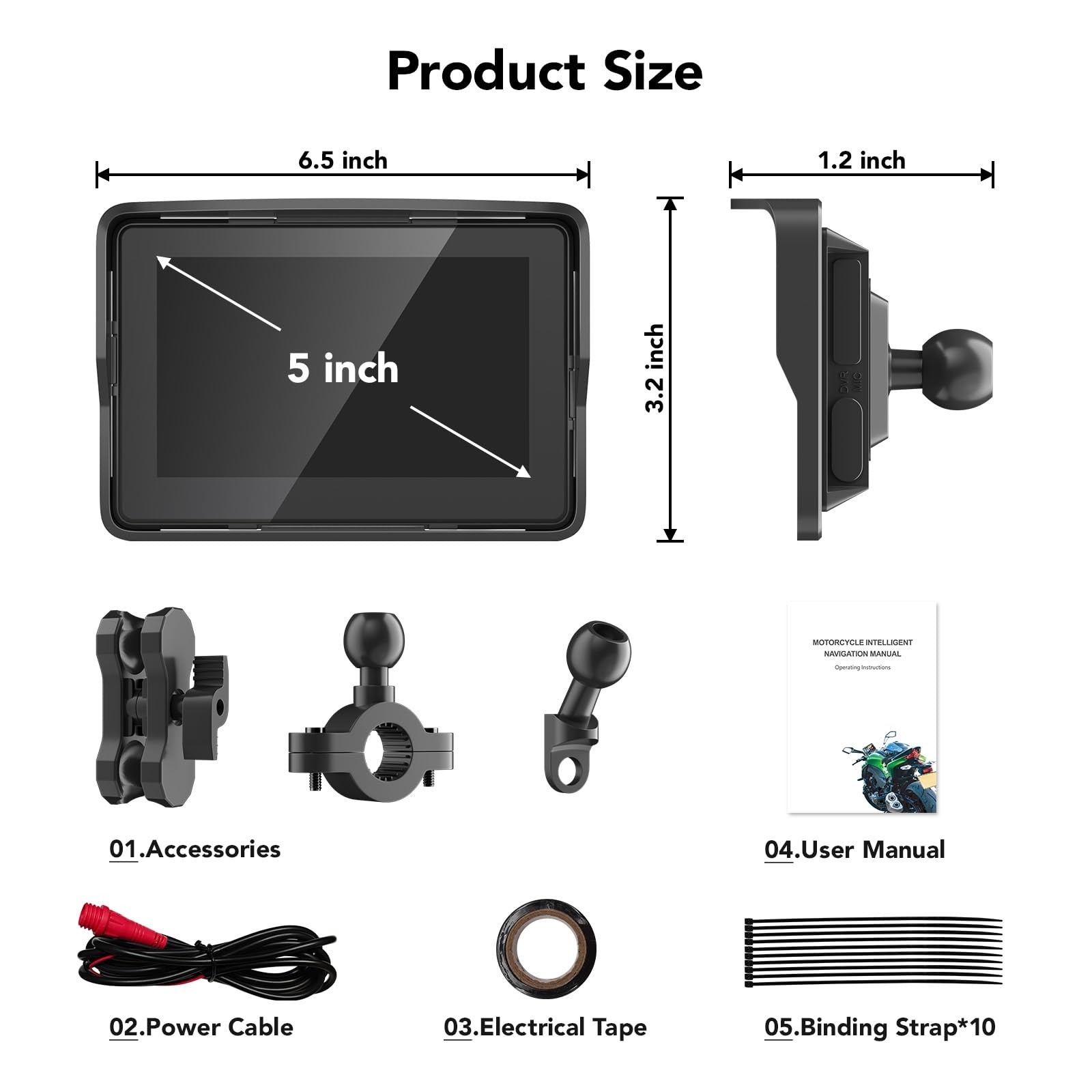 YCV Motorcycle Carplay Screen, Wireless CarPlay & Android Auto for Black