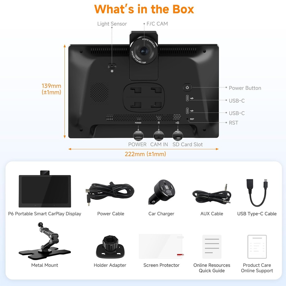 ATOTO 1280*720 9″ Screen Android 10 Portable Car Stereo GPS 4+32G AI WIFI Camera