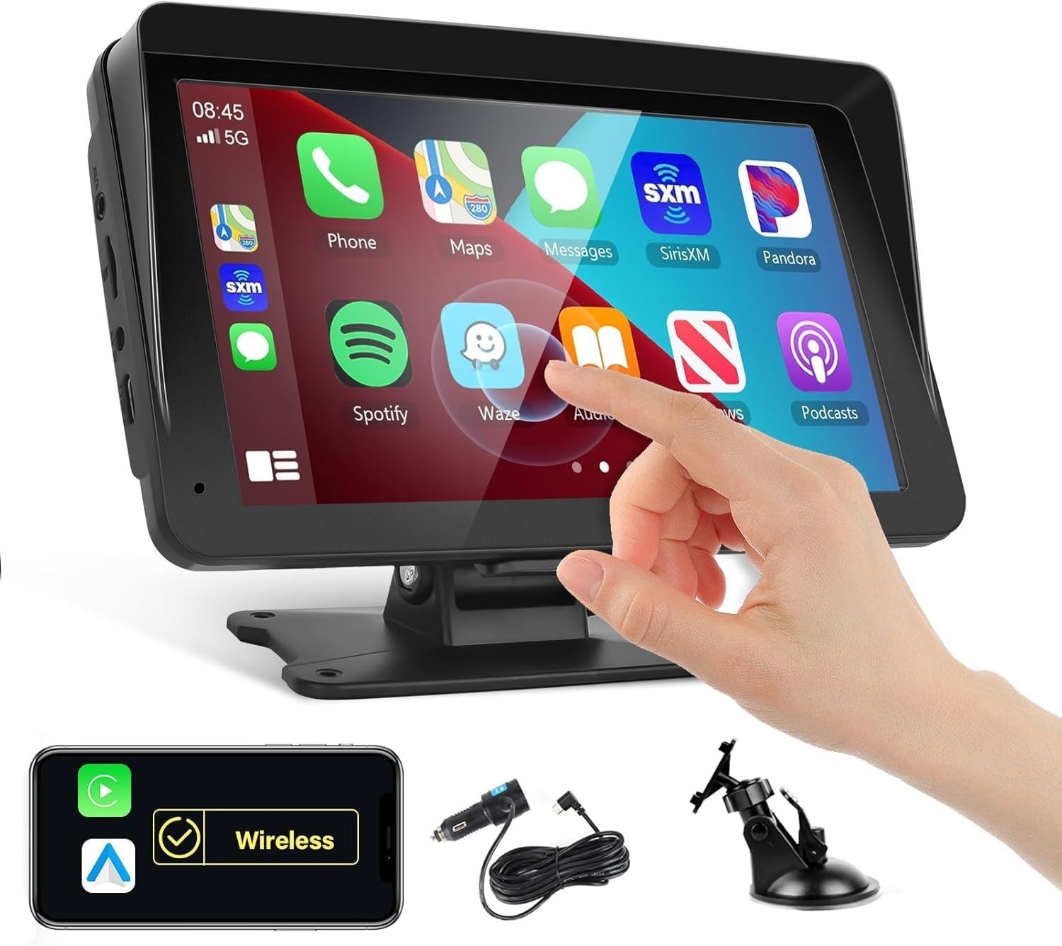 7 Inch Portable Car Stereo Bluetooth Wireless CarPlay Android Auto Touchscreen