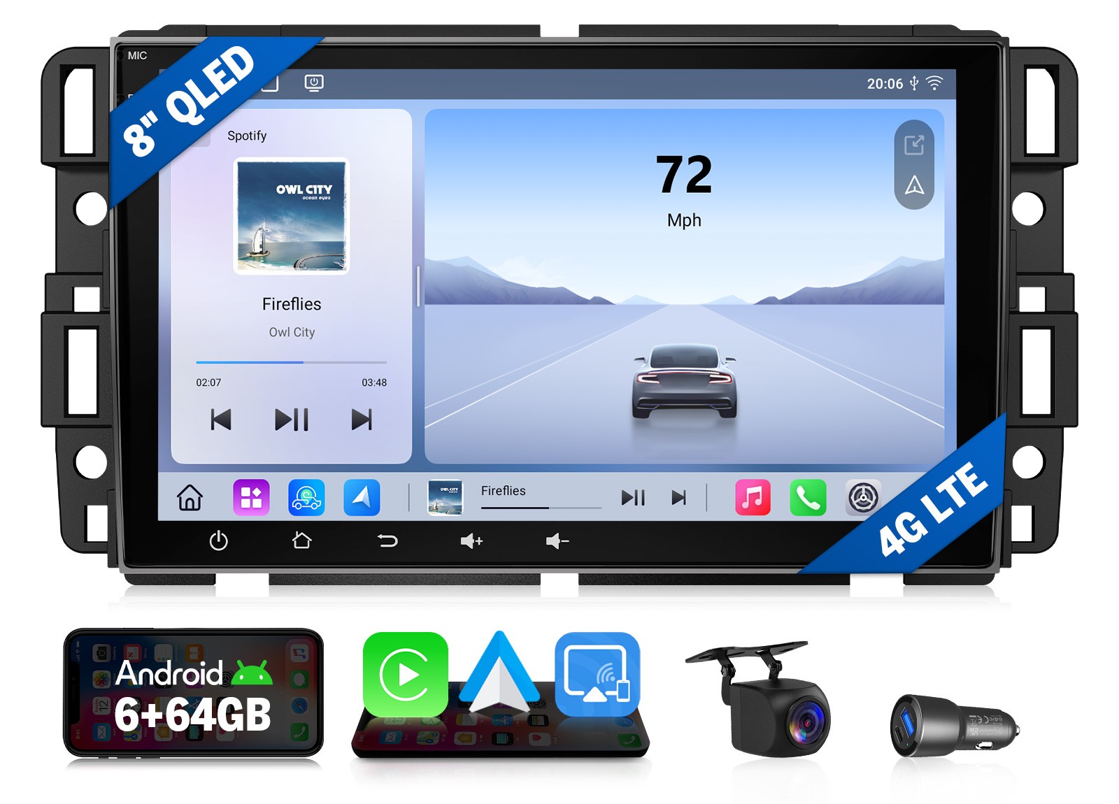 8″ QLED Android 13 Car Stereo CarPlay Split Screen DSP for 2007-2013 GMC Sierra