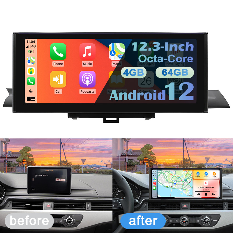 For Audi A4L 2017-2021 Car Stereo Radio 12.3″ Android 13 Carplay GPS WiFi 4+64G