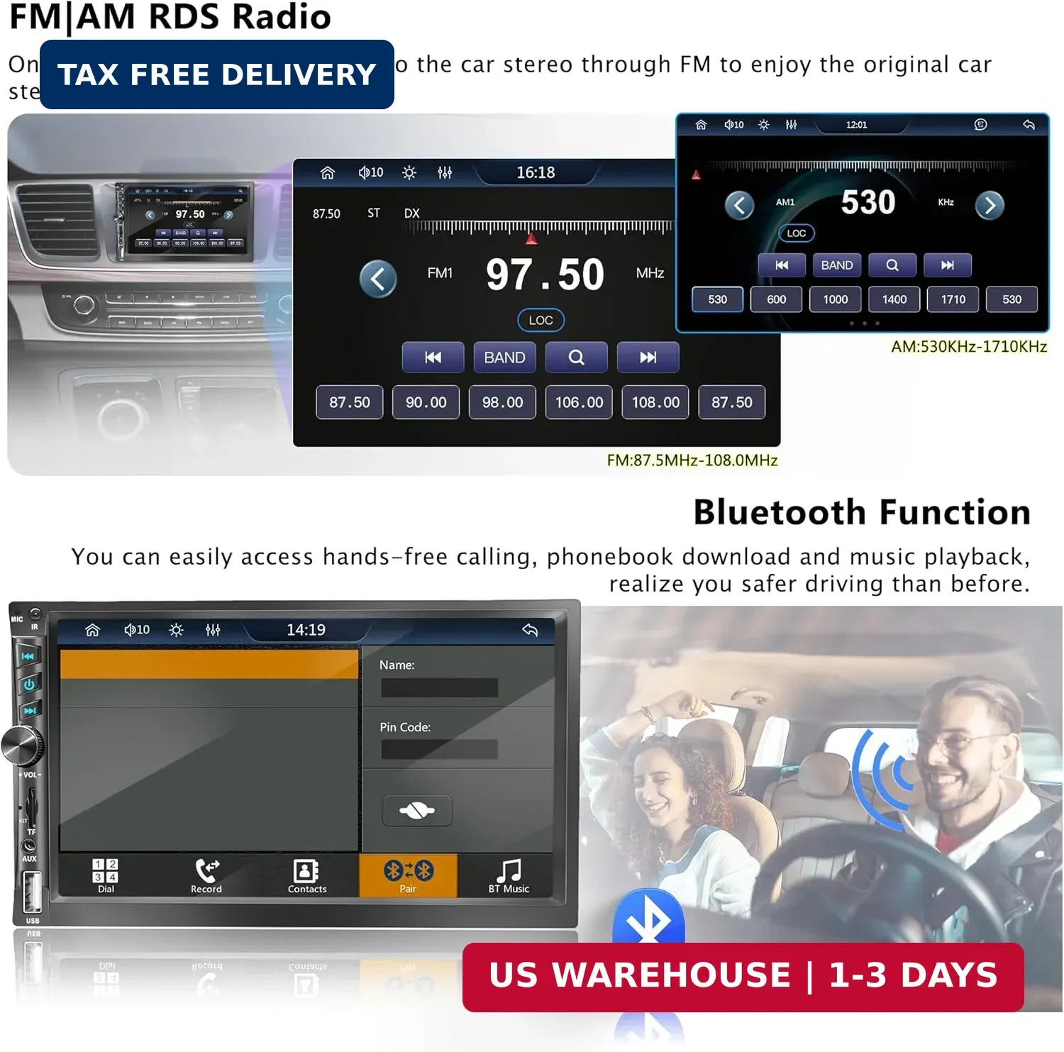 Upgrade Wireless 7″ Double Din Car Stereo Apple CarPlay Android Auto 178 * 102mm