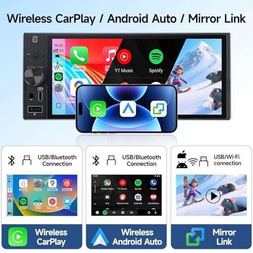 Single Din Car Stereo with Carplay Android Auto,6 Inch in-Cell Touch D65