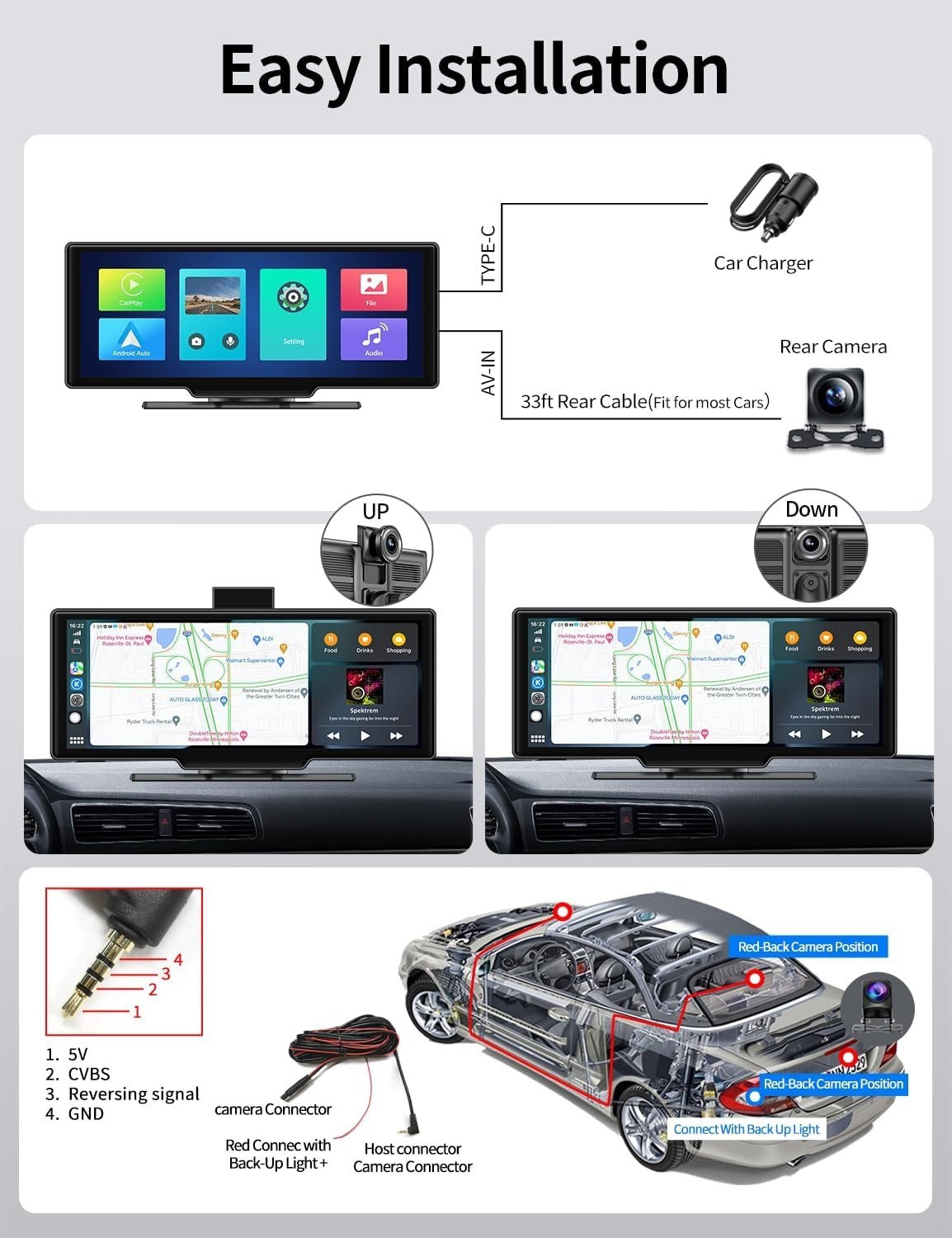 9.3″ Portable Car Stereo with Adjustable 4K Dash Cam, ADAS, Wireless