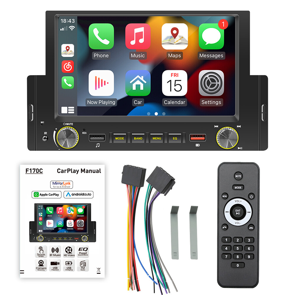 Apple/Android Carplay Car Stereo Radio Bluetooth 6.2″ Single 1 Din Touch Screen