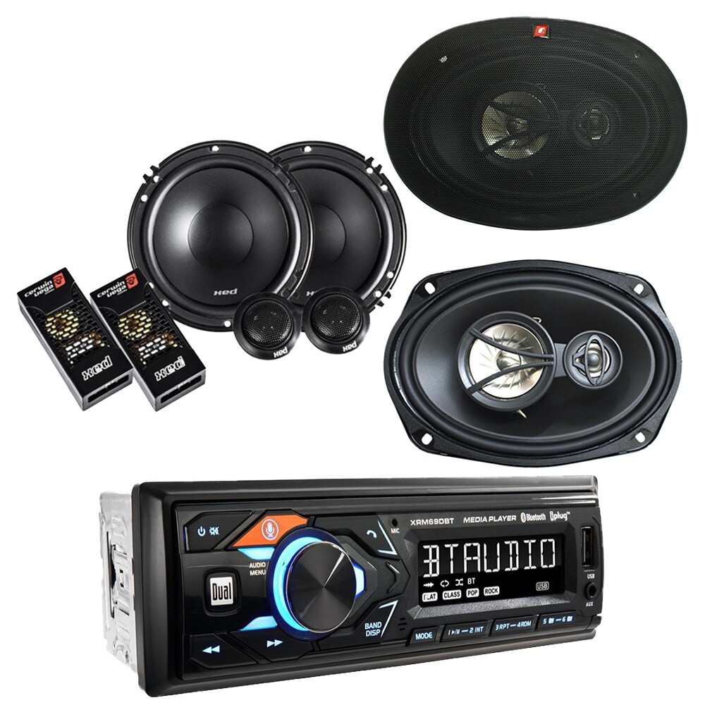 Single DIN Car Stereo MP3 Receiver + 6.5″ component & 6×9 coax speakers Package