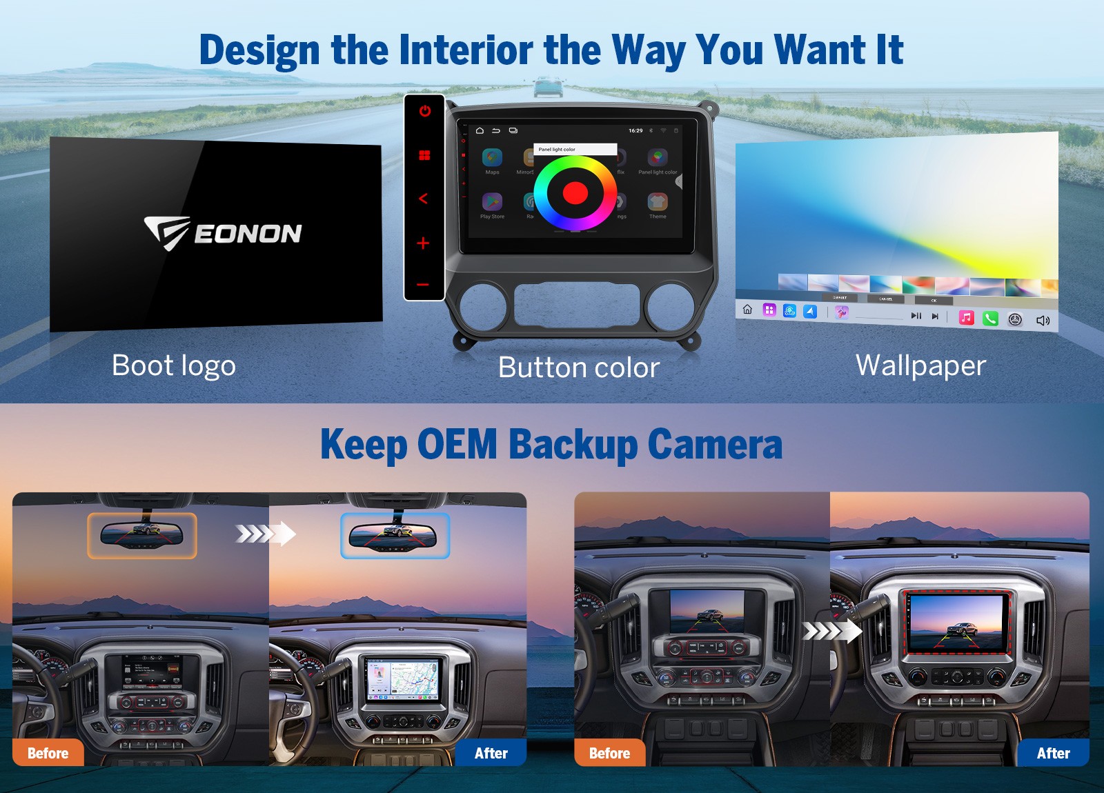 Eonon GMSX6S2 Android 10.1″ QLED 6+64 for Sierra 2014-2018 Car Radio CarPlay SWC