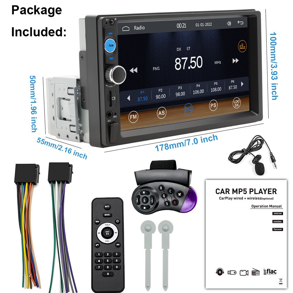 7″ Single 1Din Touch Screen Car Stereo Radio For Apple/Android CarPlay Bluetooth