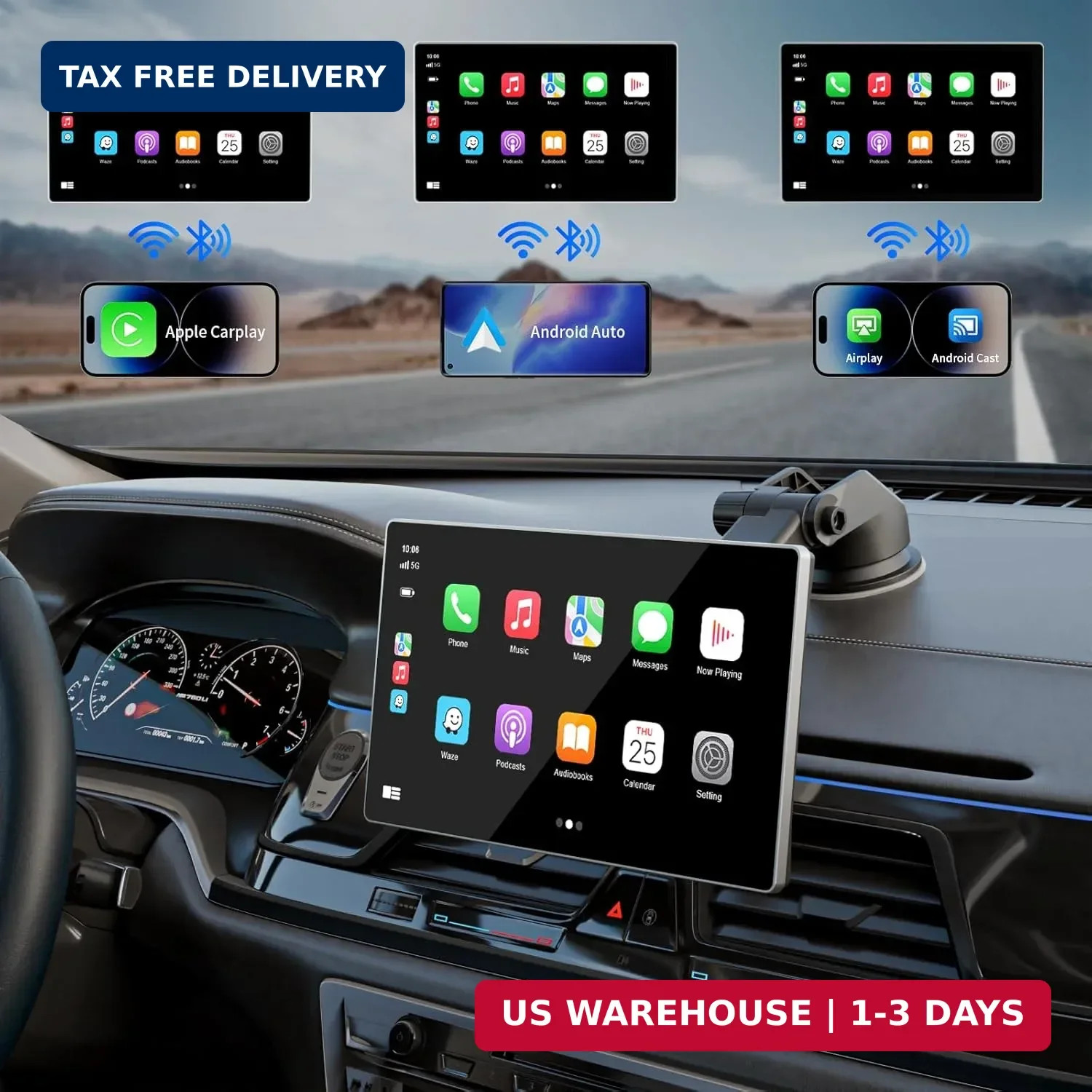Madoec Portable Apple Carplay Screen for Car, 9″ Wireless Apple Carplay & Androi