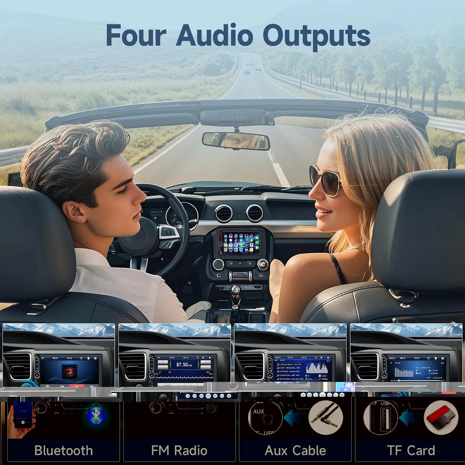 Multimedia Car Stereo Receiver 7 Inch Double Din with Mirror Link and Subwoofer