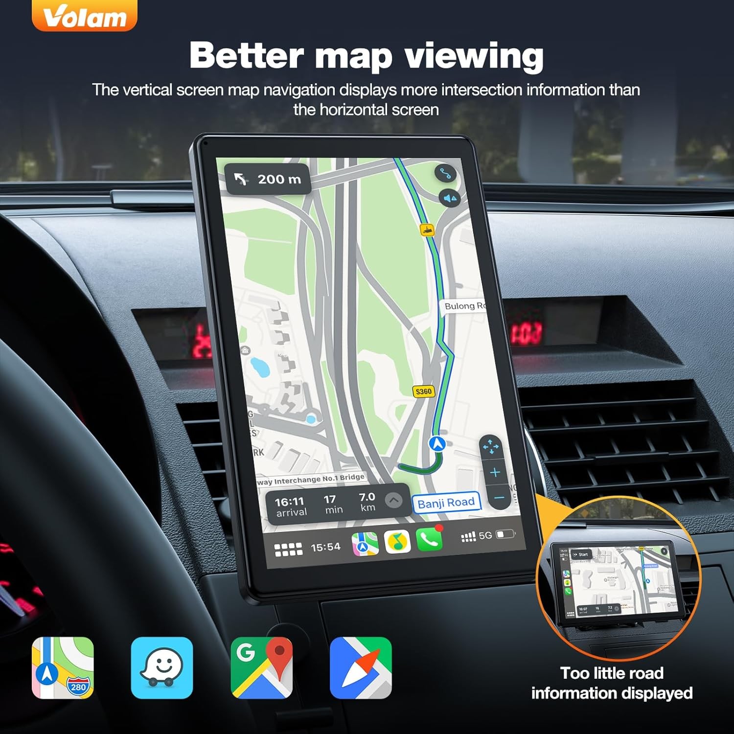 Portable 7″ Touchscreen Car Stereo Radio Wireless Apple Carplay/Android Auto GPS