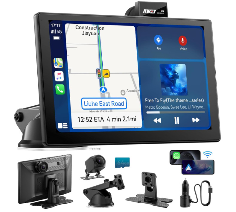Pantalla CarPlay de 9″ con Android Auto, Cámara 4K y Cámara Trasera 1080P. Nuevo