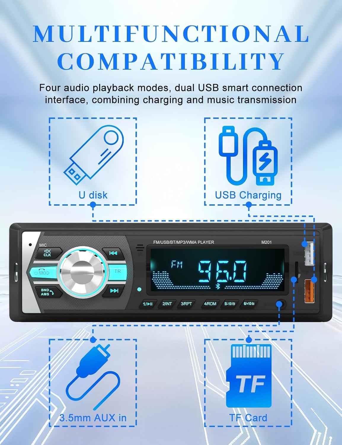 Durable Bluetooth Car Stereo with Easy Installation – FM/USB/AUX Connectivity