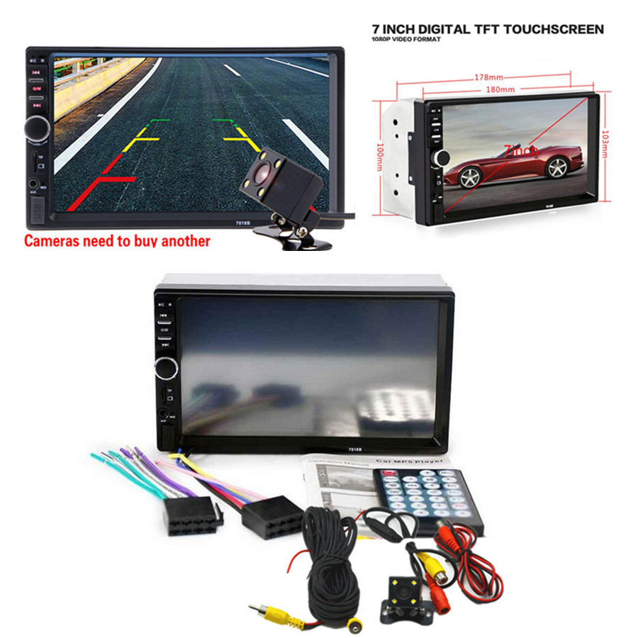 Car 2Din 7″ Touch Screen FM Bluetooth Radio Audio Stereo Video Mp5 Player Camera