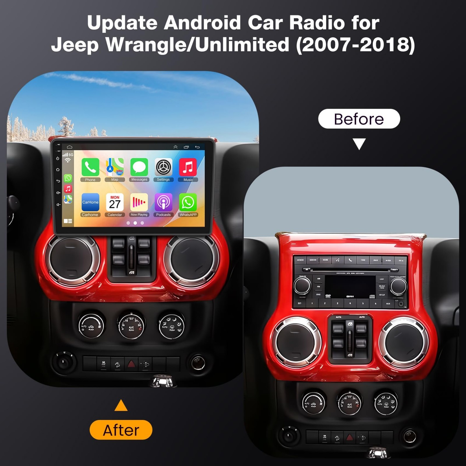 10.2″ QLED Touch Screen Car Stereo for Jeep Wrangler & Dodge Ram, Android 15, Wi