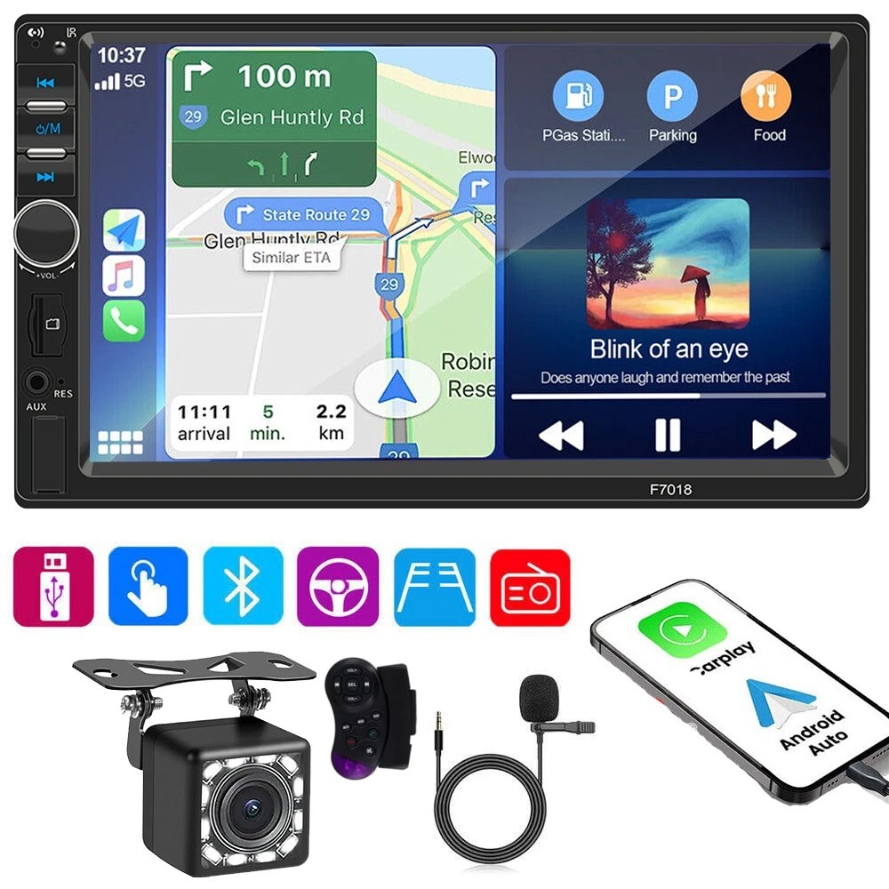 Apple CarPlay 7″ Double 2Din Car Stereo Radio Android Auto Touch Screen rear cam