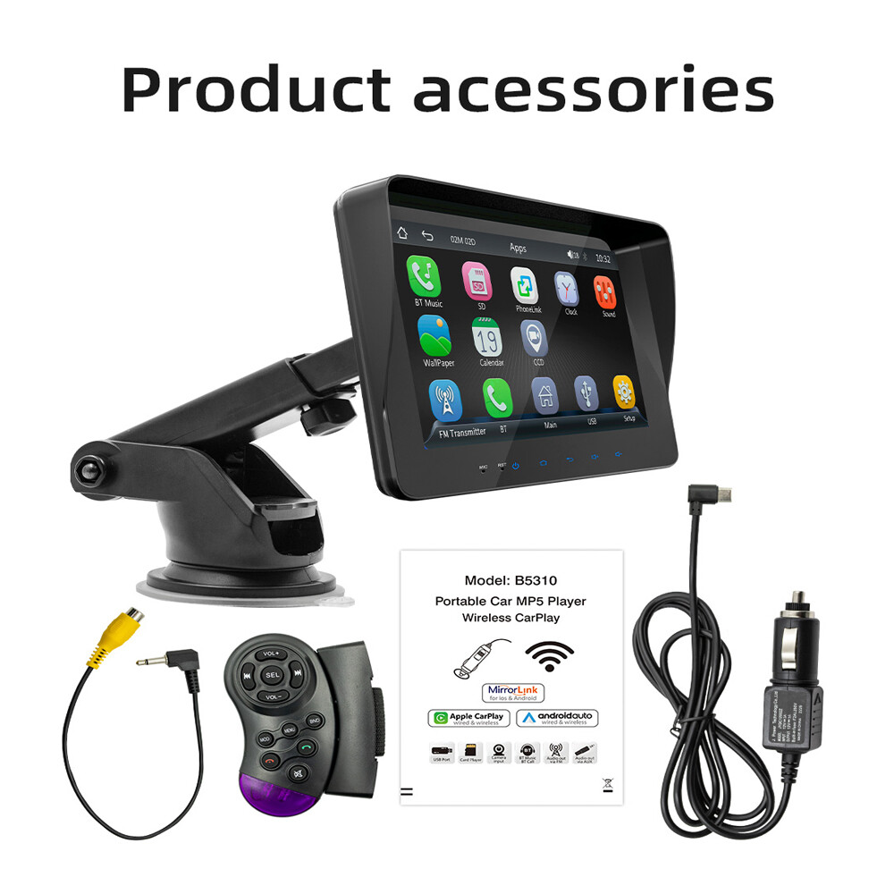 Touch Screen Car Stereo Portable USB/TF Bluetooth MP5 Player 7″ Wireless Carplay