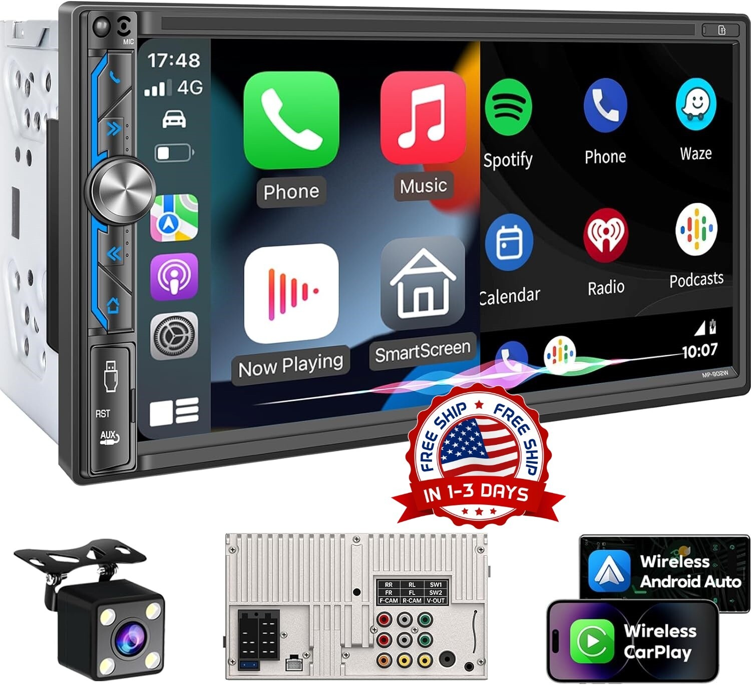 Bluetooth estéreo para automóvil coche de doble DIN de 7″ con cámara de respaldo