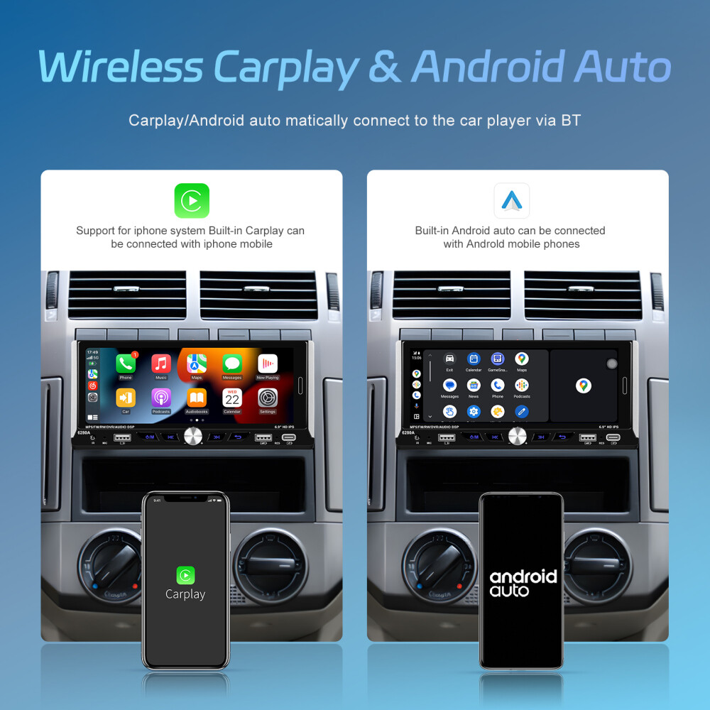 2+64GB 6.9″ Single 1 Din Android 15 Carplay BT GPS Touch Screen Car Stereo Radio