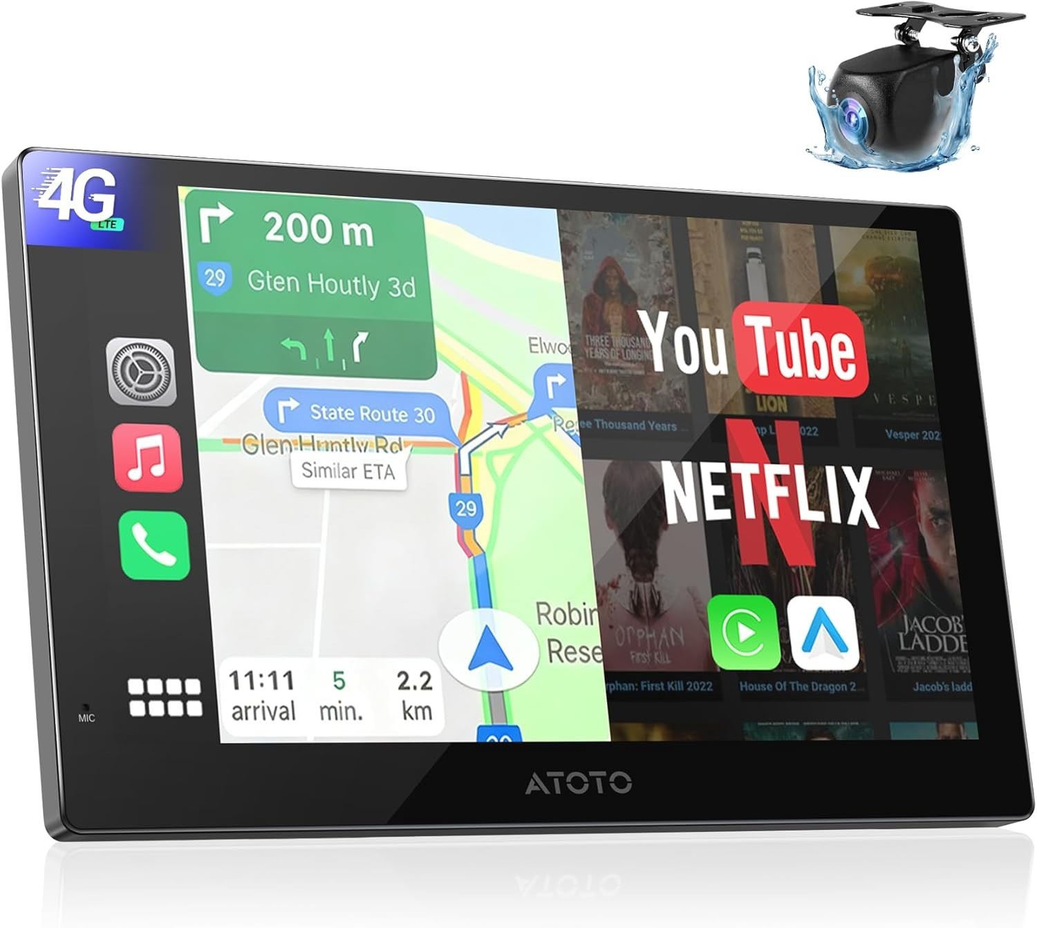 AI Protable Screen 9 QLED Car Display WL Head Unit, 4G LTE Dual-BT AI Voice Das