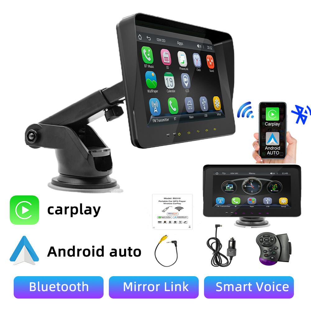 Portable 7″ Car Stereo Carplay/Android Auto Radio Bluetooth Airplay Touch Screen