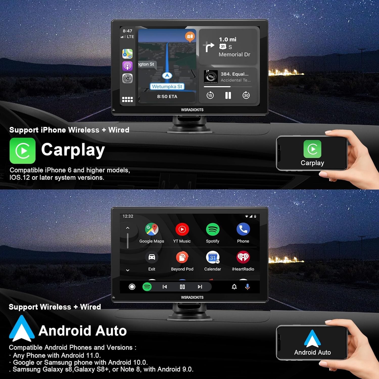 Wireless Carplay Touchscreen with Backup Camera: Portable Carplay & Android A…