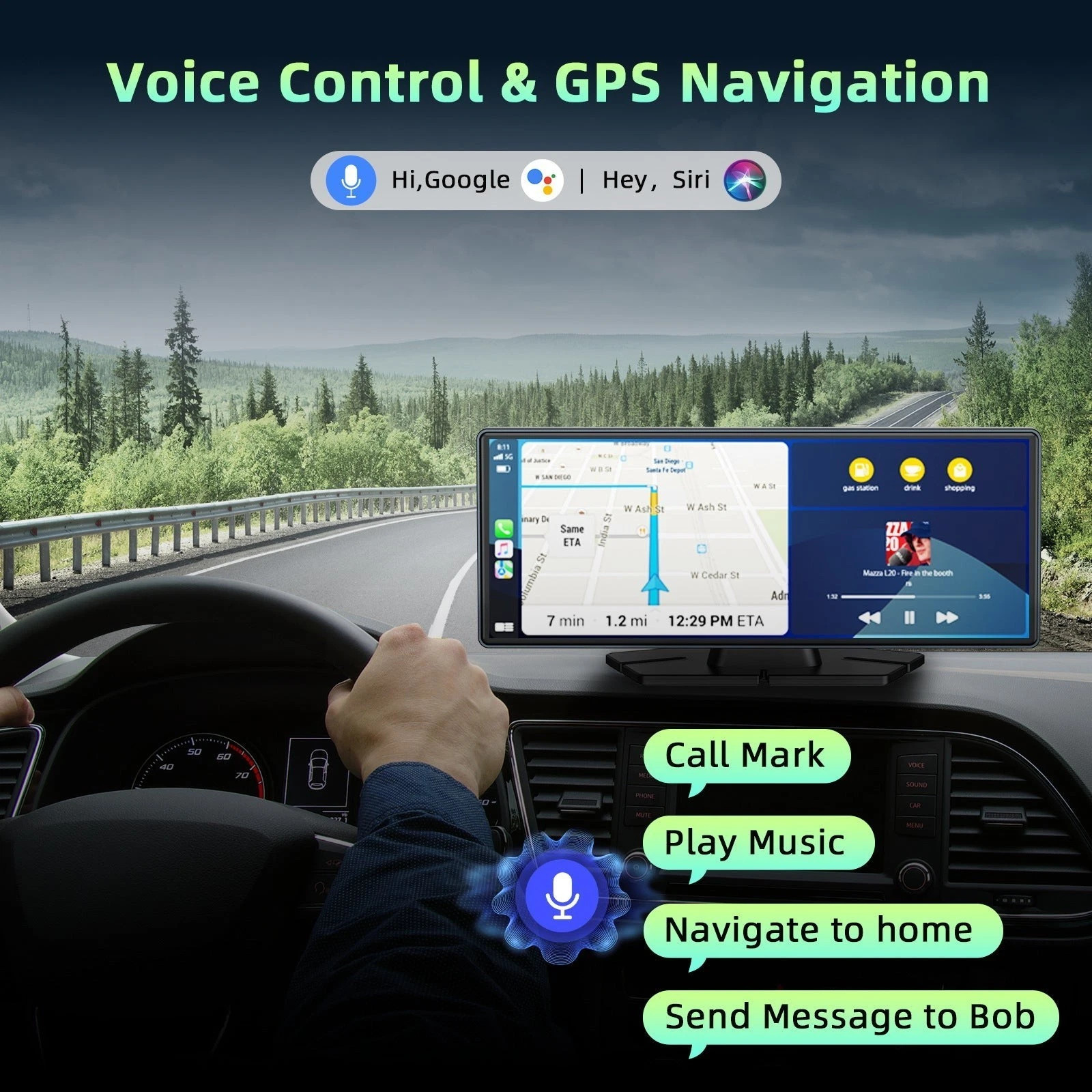 Lamtto 10.26″ Portable Wireless Apple CarPlay/Android Auto HD Touch Screen FM BT