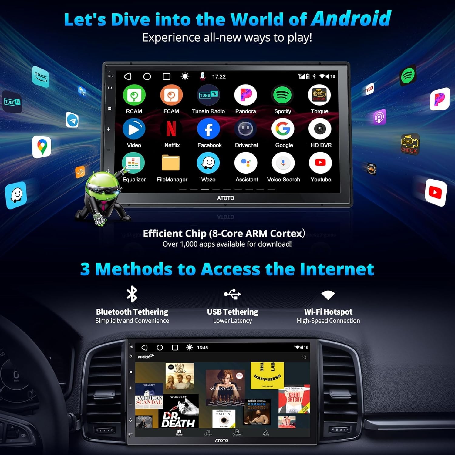 ATOTO 5in Android Single Din Car Stereo w/ Apple CarPlay &Android Auto Bluetooth